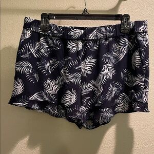 Maison Jules Elastic Waist Navy Leaf Print Shorts